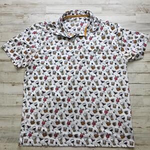 Old Row Golf Polo MED Shirt Performance All Over Print Beer Drinks Party Frat